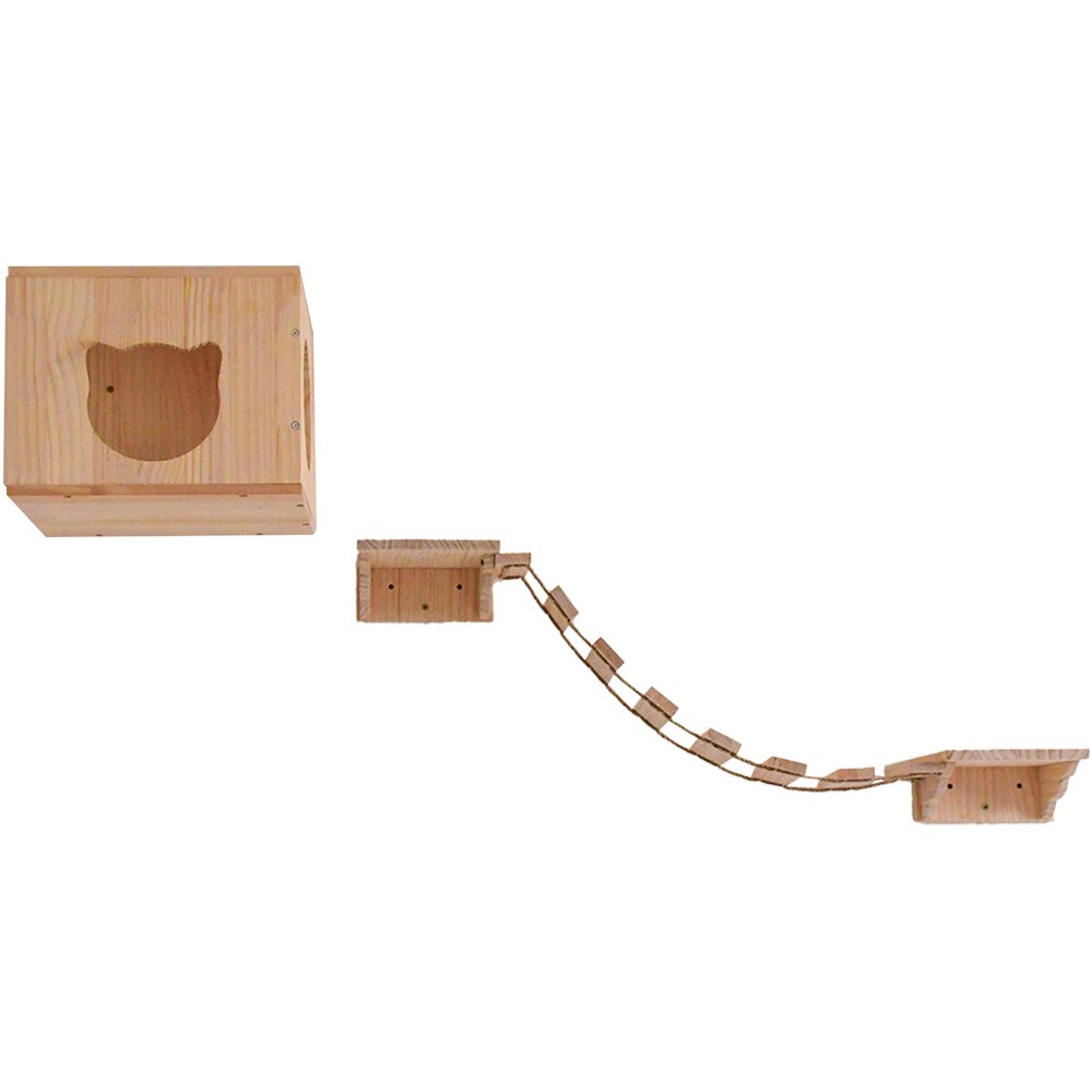 Massief Houten Wand Kat Klimrek Suspension Bridge Set Kat Stappen Bed Plank Tree Tower Kat Speelgoed