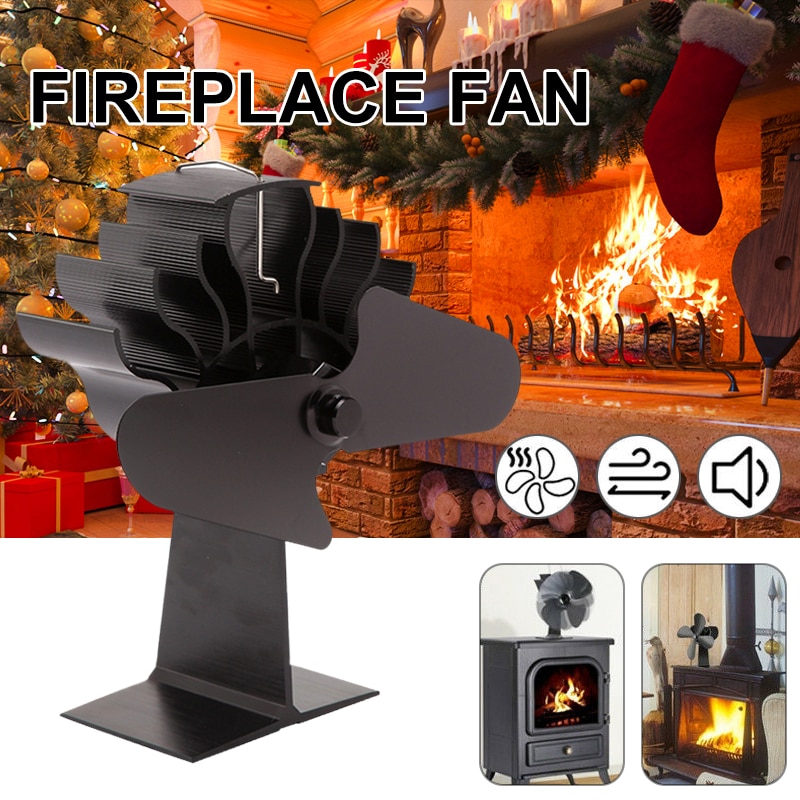 4 blades thermal power stove fan log wood burner ecopan silent black household fireplace efficient fan heat distribution