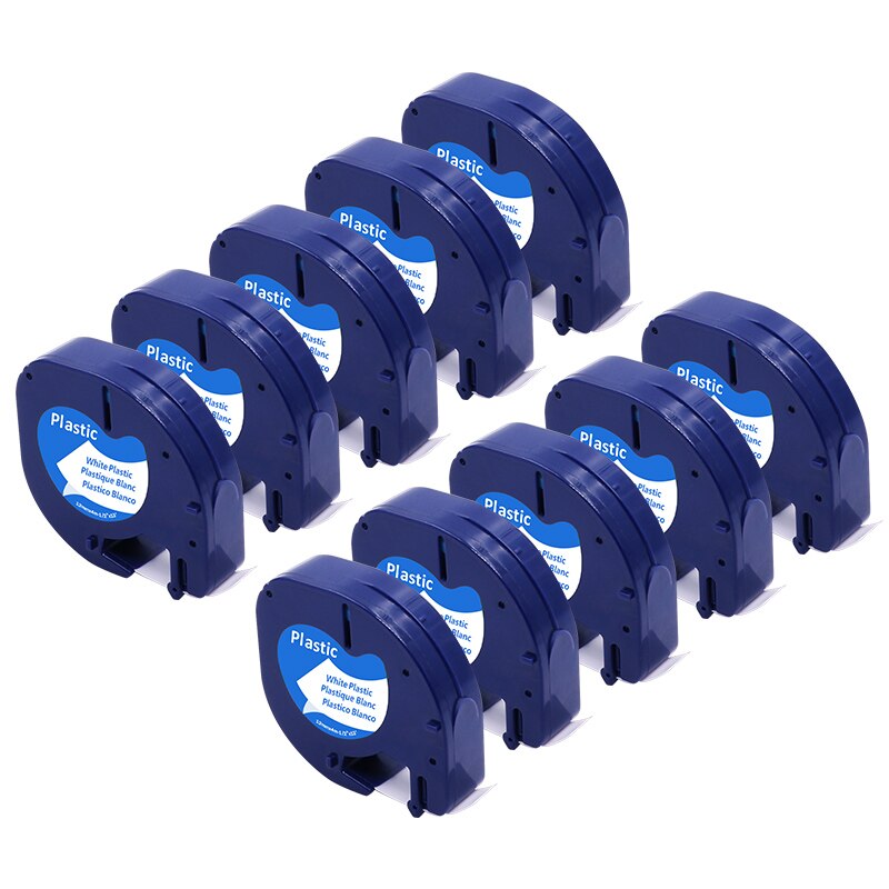 Cintas de etiquetas para Dymo LetraTag LT, 91200, 91330, 10697, 91220, 59421, S0721510, color negro sobre blanco, paquete de 10 Uds.: A91201