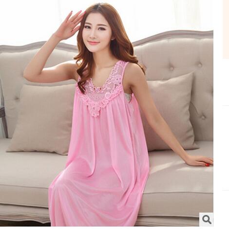 Vrouwen Nightgowns Zijden Nachtkleding Jurk Zomer Casual Sleepshirts Nachtjapon Vrouwelijke Nachthemd Thuis Kleren Nacht Shirts E0042: light pink