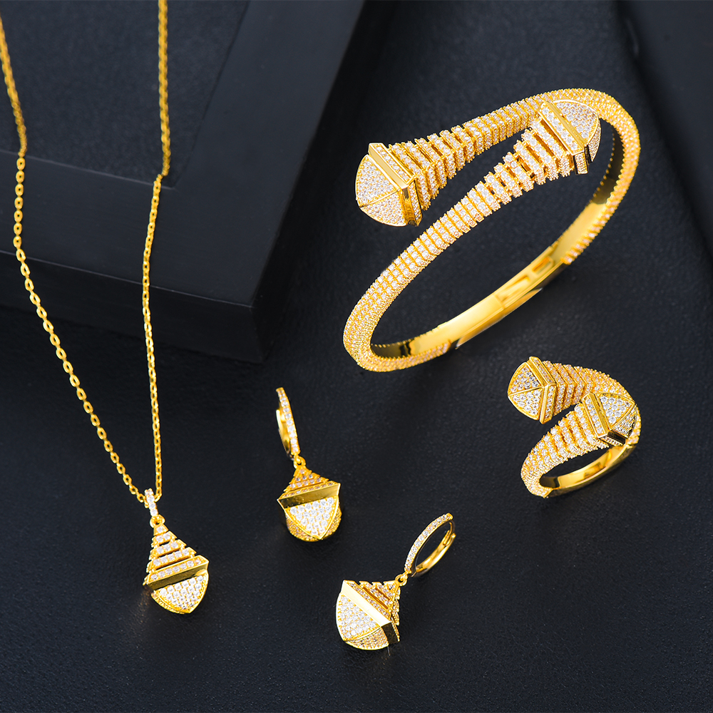 GODKI nowa sława marka 4 sztuk Waterdrop zestawy biżuterii dla kobiet Wedding Party Cubic cyrkon wysokiej klasy Craft Dubai zestaw biżuterii ślubnej