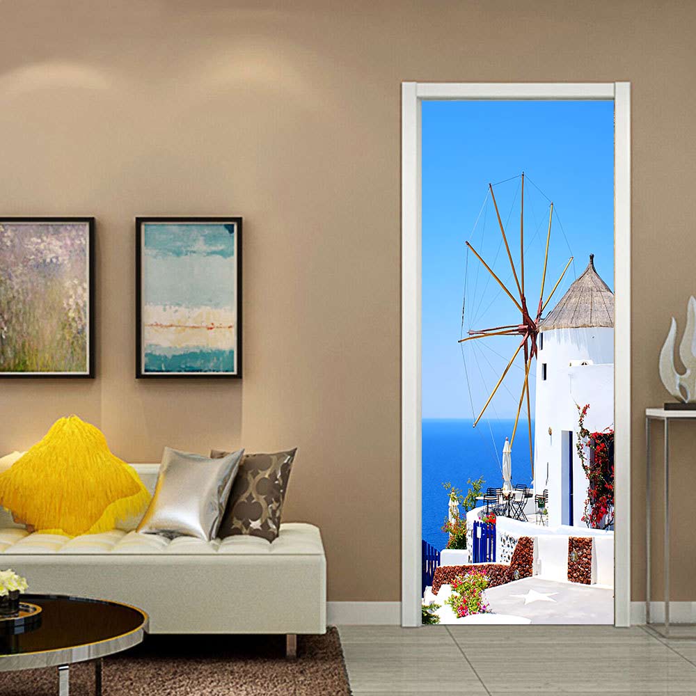 3D santorin porte autocollants stickers muraux auto-adhésif imperméable amovible