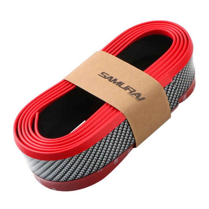 Banda de goma Universal para parachoques de labio para accesorios de coche, fibra de carbono suave frontal, 55mm de ancho, tira de 2,5 m de largo, exterior de coche: Carbon Fiber Red