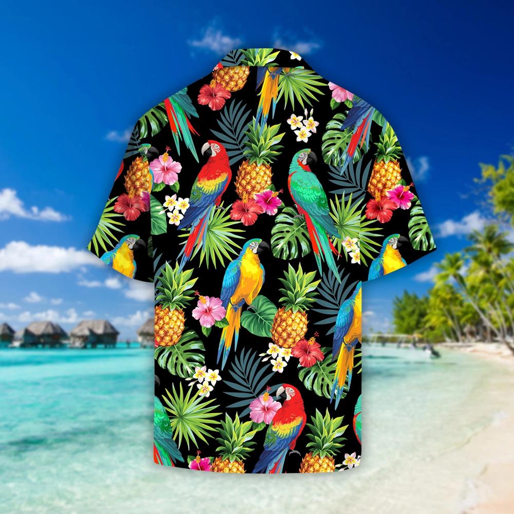 Chemise Hawaïenne Homme Manches Courtes - Motif Perroquet, Polyester Léger, Col écarté, Style Plage Rétro - 2