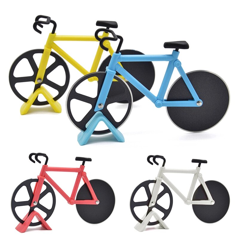 Stainless Steel Kitchen Pizza Tool Bike Pizza Cutter Knives Non-stick Two-wheel Bicycle Shape Pizza Cutting Knife With Holder