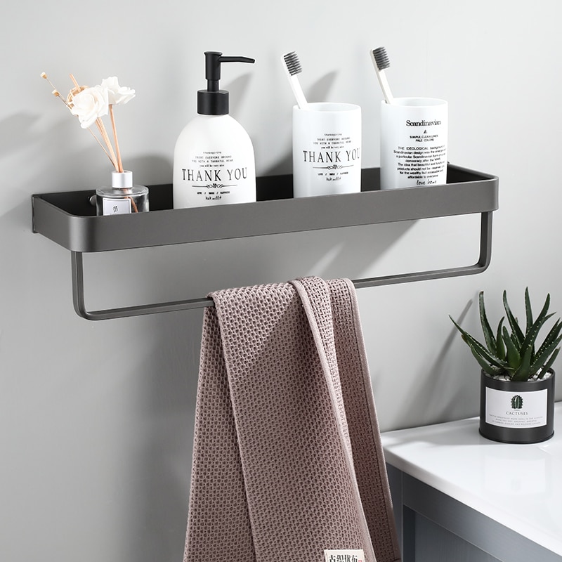 Bathroom Shelf Bath Shower Shelf with Hook Bar Bath Shampoo Holder Bathroom shelf Black Aluminum Kitchen Storage holder