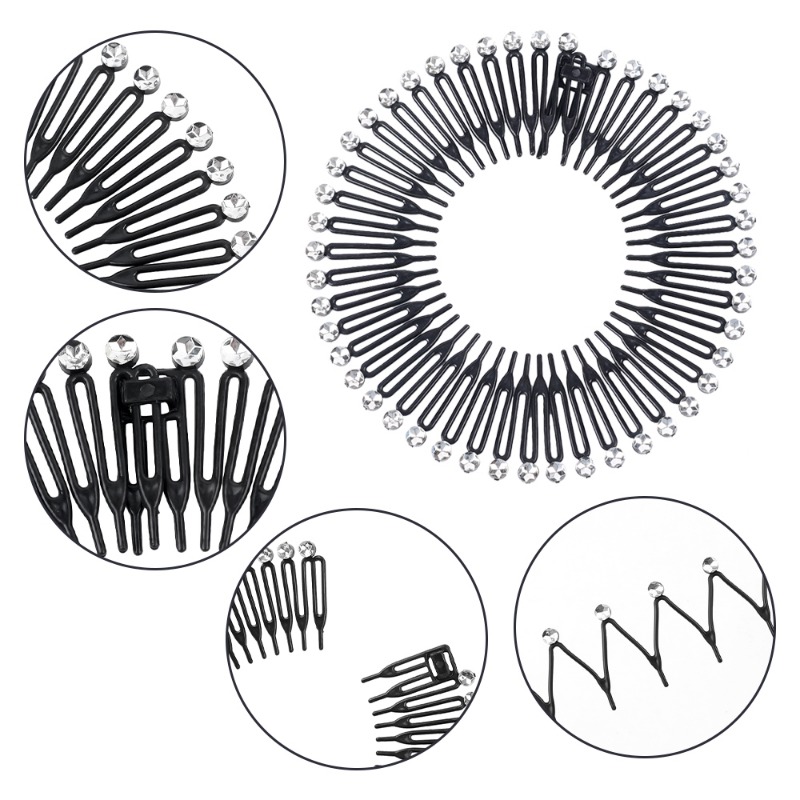 Rhinestone Plastic Full Circle Stretch Diamond Flexible Comb Women Girl Flexible Plastic Circle Teeth Hair Accessories