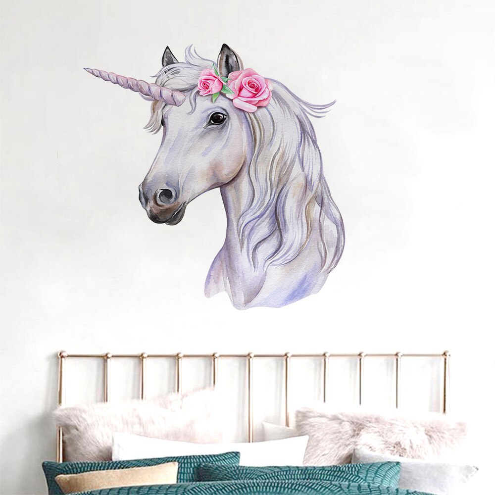Minimalistische Handgeschilderde Met Rose Van Eenhoorn Muursticker Kinderkamer Decoratieve Schilderkunst Voor Koelkast Slaapkamer Badkamer