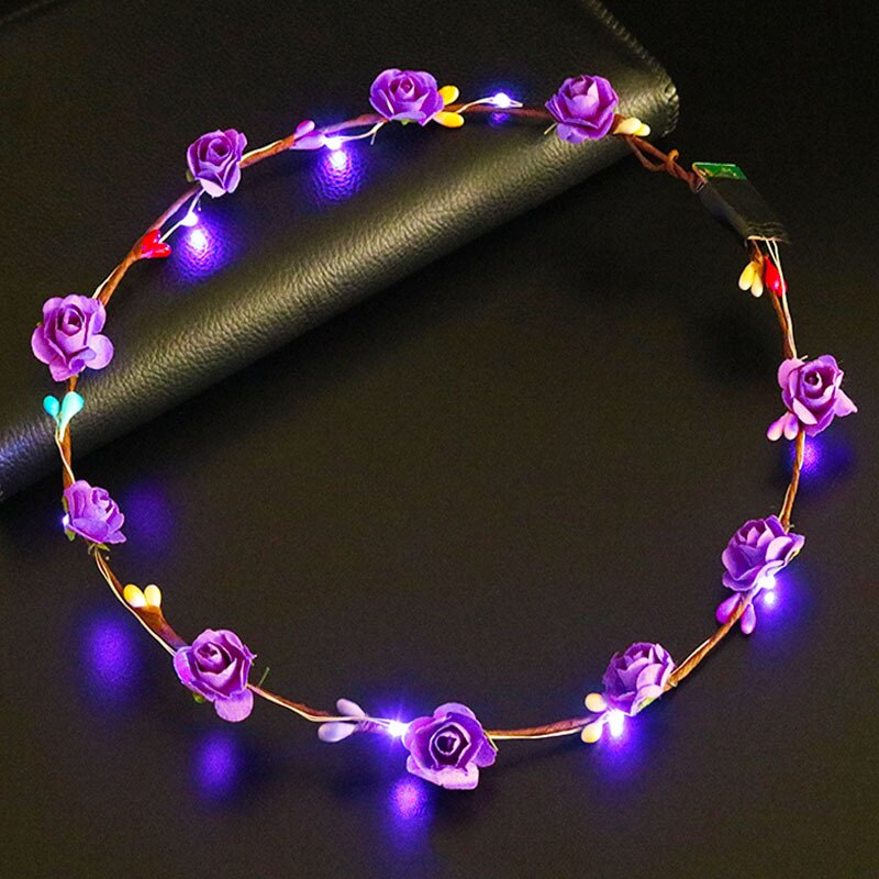 Flashing LED Glow Flower Crown Headbands toys Wedding Xmas Party Women Girls LED Light Up Flower Sweet Princess Wreath Garland: Violet