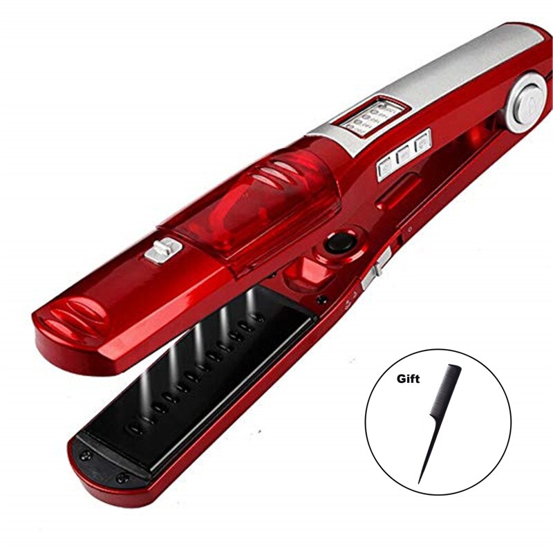 Infrared Steam Straighteners for Hair Steam Infrared Hair Iron with 2 Inch Wide Ceramic Tourmaline Plates Hair Iron: Red / AU