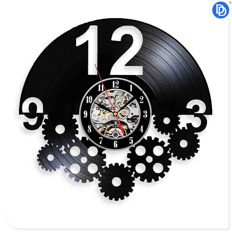 Steampunk klok uil monteur tandwielen vinyl wandklok retro gotische vintage decoratie
