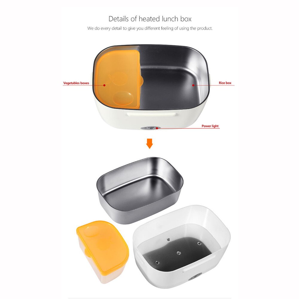 Stainless Steel Lunch Box 12V 110V/220V Electric Lunch Box with Spoon Portable Home Car Dual Use Rice Box Food Warmer Dinnerware