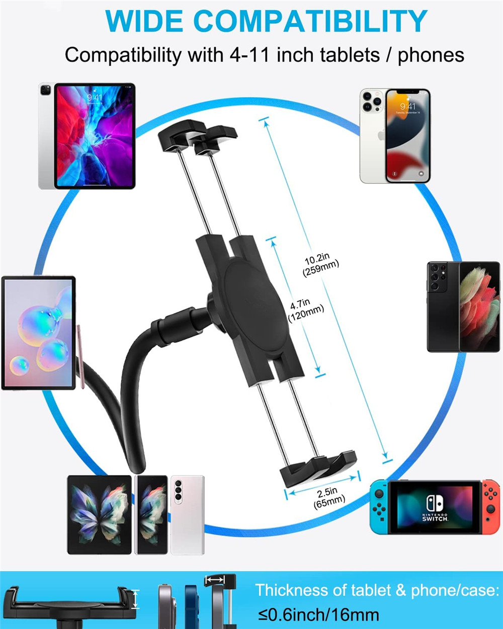 Grote Maat Tablet Houder 82Cm Lange Arm Bed Tablet Mount Voor Ipad Air Pro Mini Tablet Stands Clip Beugel 4.7 Tot 12.6 Inch Tabs