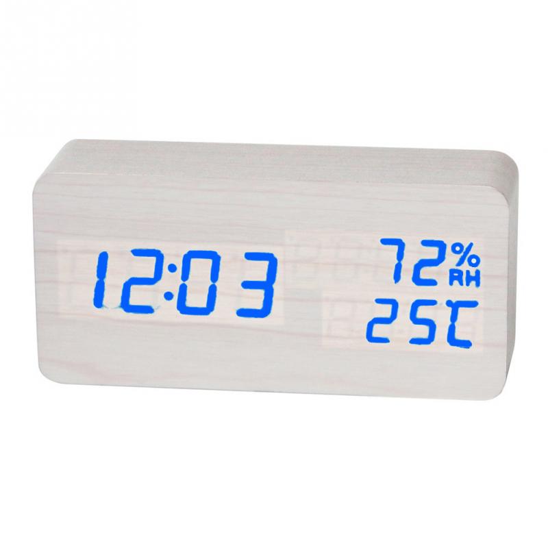 Bedroom Alarm Clock Home Bedside Desktop Wood Alarm Clock Living Room Multifunction Electronic LED Display Desk Alarm Clock