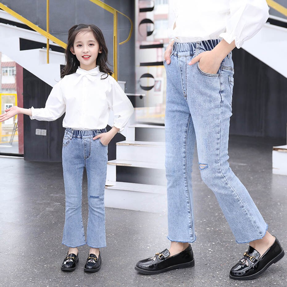 Jean pour filles trou enfants fille déchiré jean décontracté enfants botte coupe jean printemps automne vêtements pour enfants