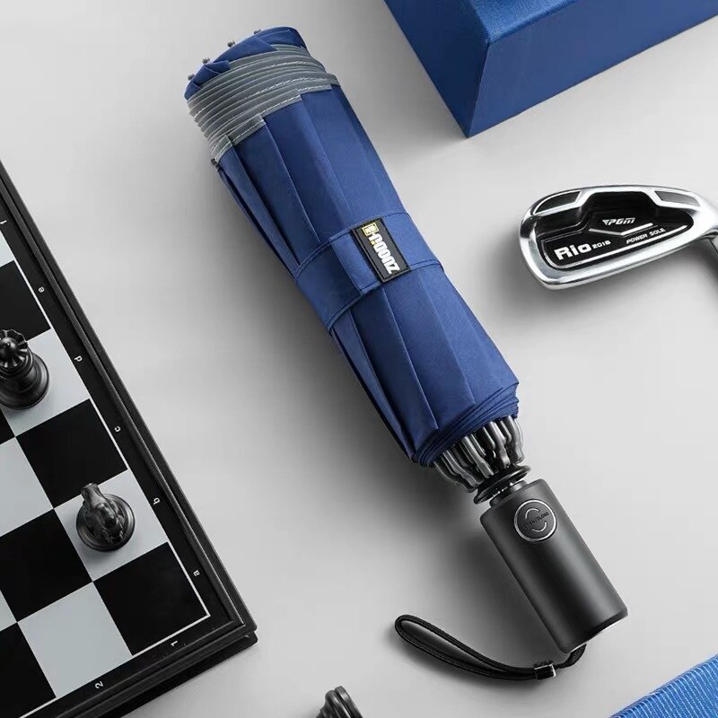 Automatische Vouwen Automatische Open Reverse Paraplu Mannelijke Sunny Regen Sterk Reflecterende Anti-Wind Paraplu Met Led: Blue