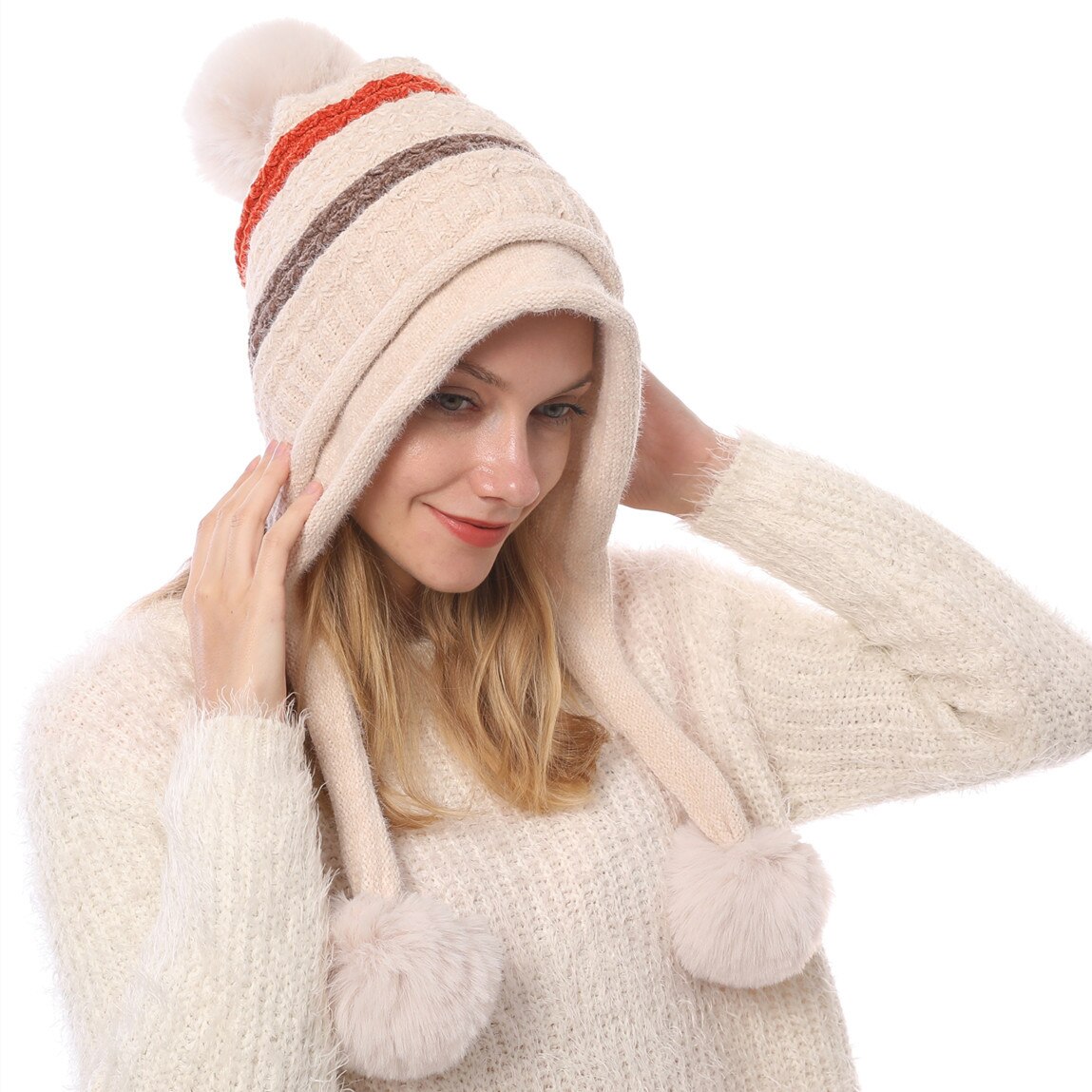 Gorro de punto de terciopelo para mujer, gorro grueso de estilo Ruso, negro, azul marino y blanco, cálido, novedad de otoño e invierno,