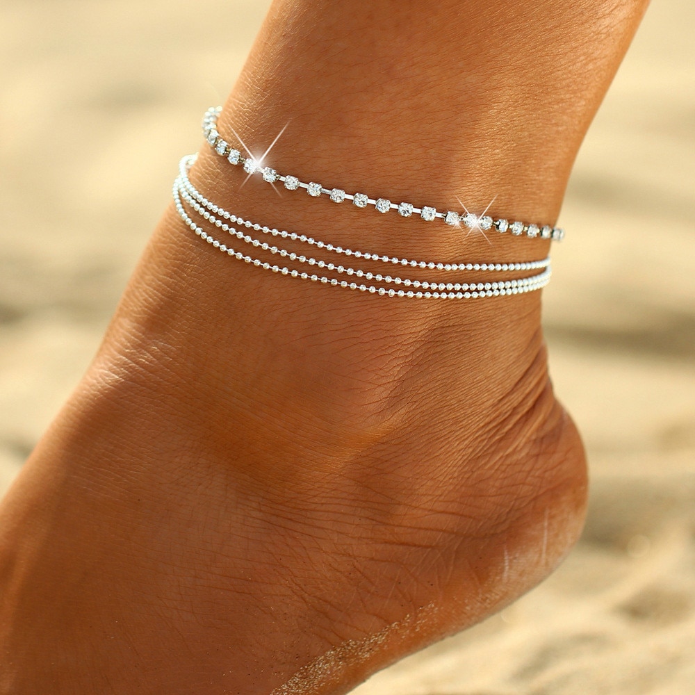 Tobillera de Color dorado y plateado para mujer, pulsera para pierna, joyería para pie de playa para verano