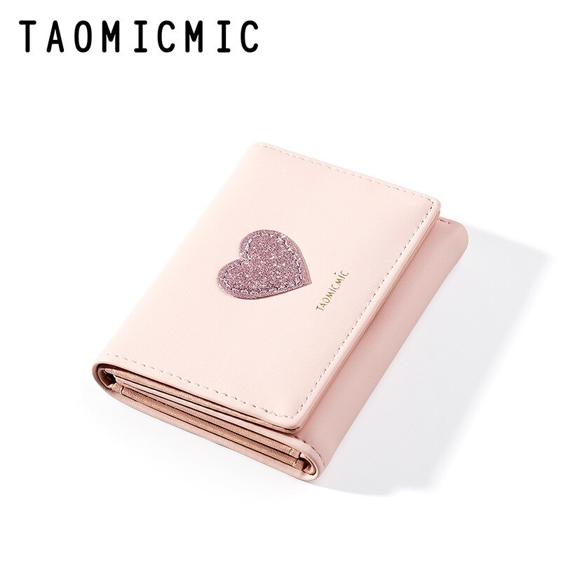 Cute Women Wallets Love Pattern Sequin Mini Wallet Women Short Three Tiered Folding Wallet Clutch Bag Lady Coin Purse