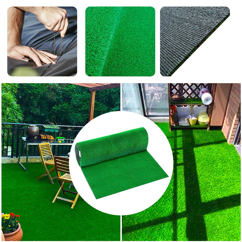 1x1M 1x2M Artificial Grass Lawn Synthetic Drainage Green Grass Simulation Plants Artificial Turf Set (Turf + 4Pcs Steel Rivet)