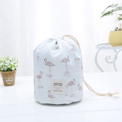 1Pc Ronde Waterdichte Bloemen Toilettas Flamingo Cosmetische Bag Travel Organizer Make Case Toilettas Make-Up Voor Vrouwen Dame Doos: Beige