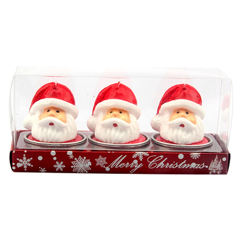 3pcs Cute Christmas Tealight Candles Santa Snowman Pine Cone Box Candle for Home Xmas Party Celebration Decorations: Santa
