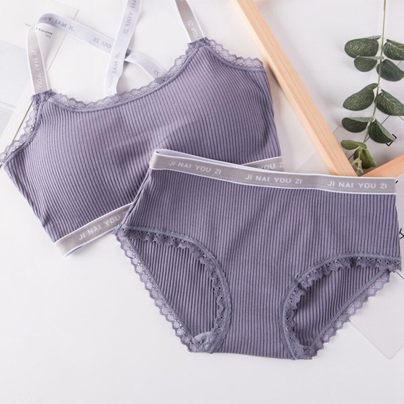 1 Set Bra Top+Briefs Women Lace Sexy Lingerie Cotton Plus Size Thin Back Front Buckle Bra Push Up Women Underwear Tracksuit: QZ