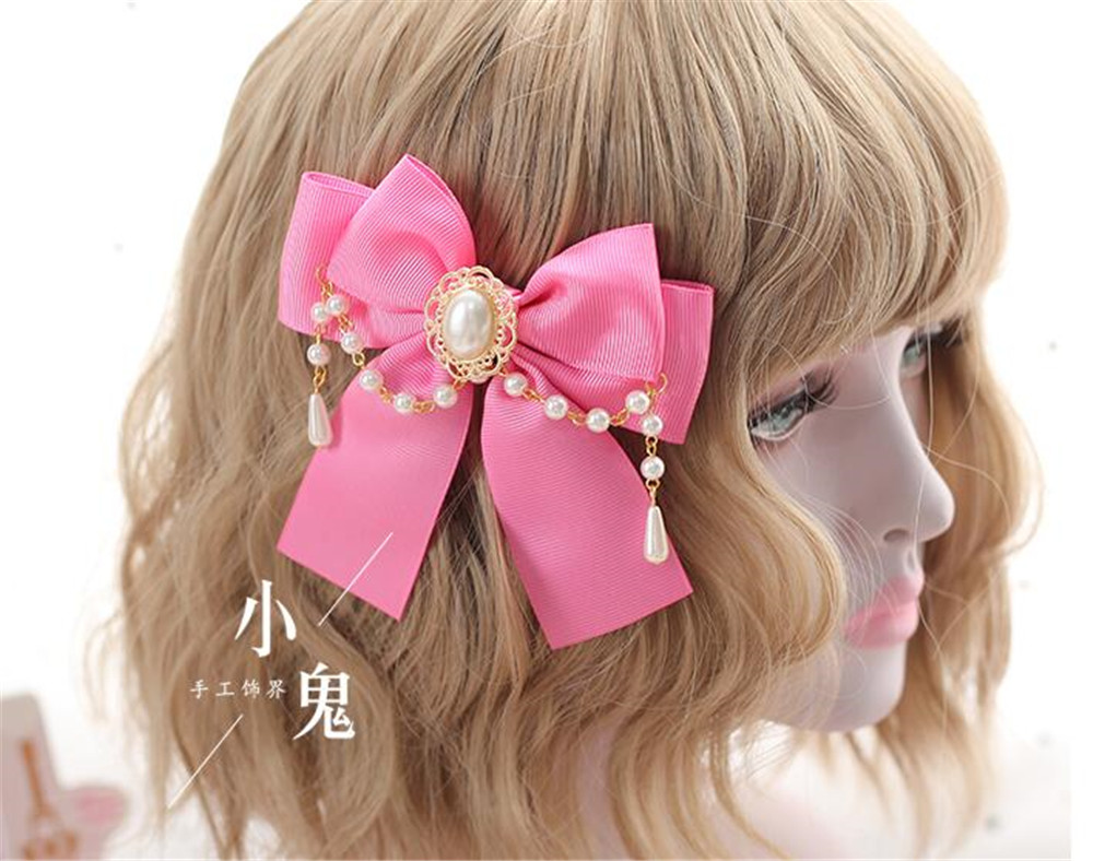 Lolita-épingle à cheveux en chaîne en perles pour femmes, accessoires pour cheveux, Cosplay, avec nœud papillon, Kawaii, accessoires pour cheveux, pince latérale B500