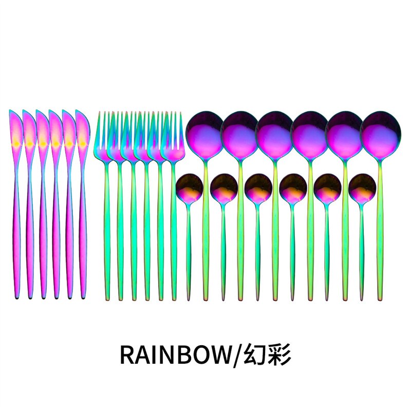 Couverts en acier inoxydable, 24 pièces, service de table, cuillère, couteau, fourchette, couteau, portugais occidental: RainBow