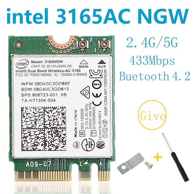 Wireless network card AX210 tri band 5374M Bluetooth5.2 supports 6G AX200 AC9260 8265 8260 7265 7260 3168 3165 3160 WI-FI card: Intel 3165AC NGW