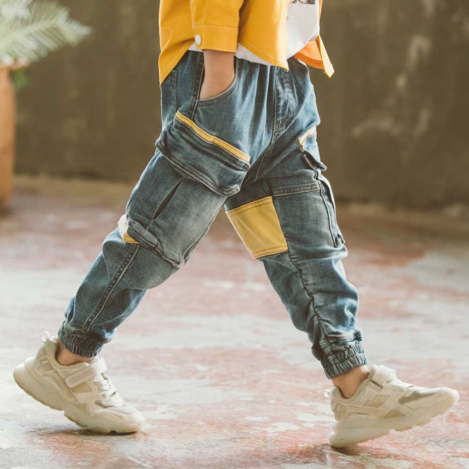 Jeans For Boys Patchwork Boy Jeans Kids Three-Dimensional Pocket Kids Jeans Autumn Jeans Pants For Boys 6 8 10 12 14 Year: 3T