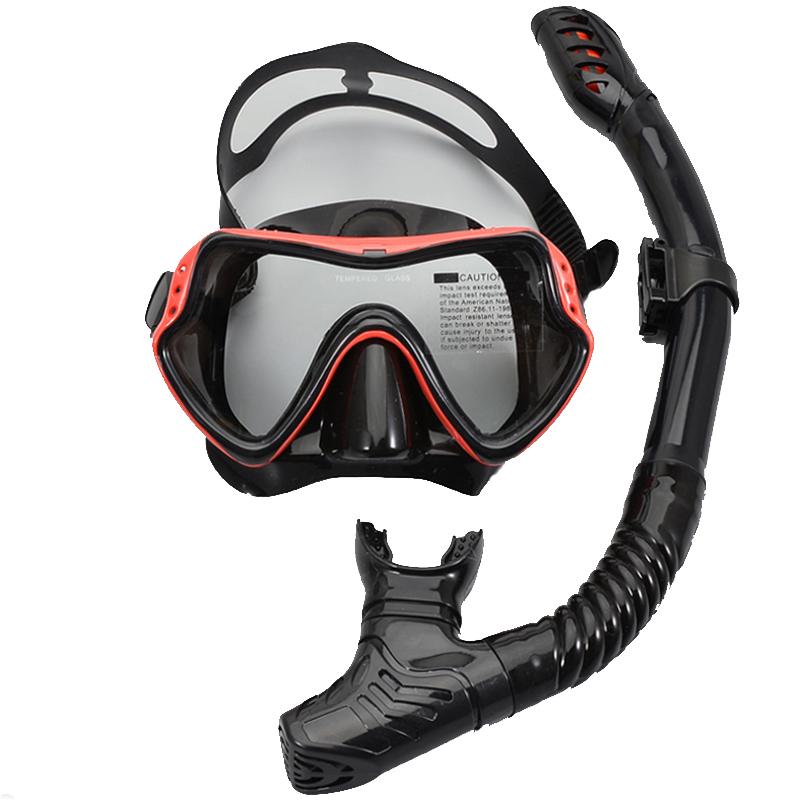 Dykning maske og snorkler anti-tåge beskyttelsesbriller briller dykning svømning let ånde rør sæt: Rød