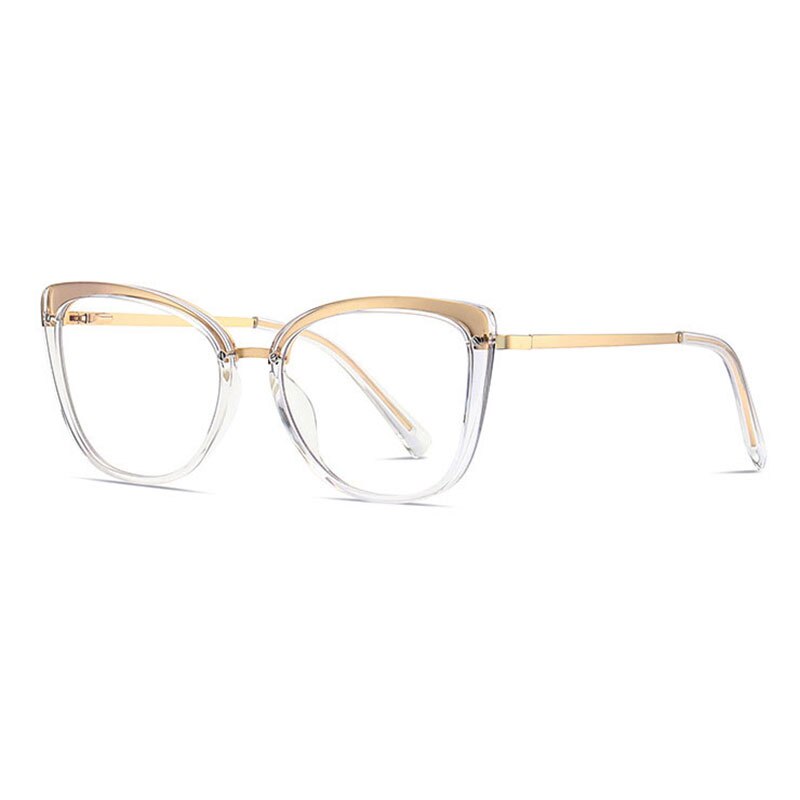 Women Gradient Color Women Stylish Glasses Frame with Flexible Spring Hinges Optical Prescription Eyewear Spectacles: Gold
