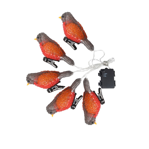 Bird Led String Light Robin Acrylic Mockingbird Solar USB Battery Powered 5 LED Garland Lights Fairy String with Clip Decoration: Battery Red Yellow