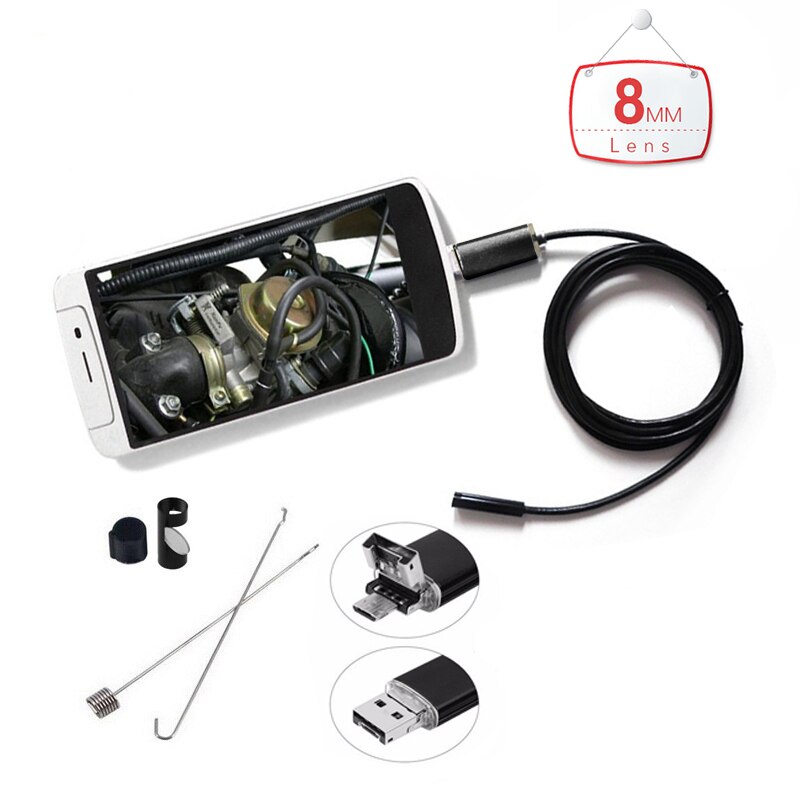 AN99-cámara endoscópica 2 en 1, lente de 8mm, 720P, cable duro suave, impermeable, OTG, Micro boroscopio de inspección USB, para teléfono Android