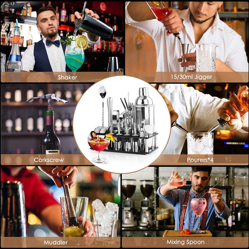 Zestaw barmańnarty 23-sztuka wibrator robić koktajli zestaw ze stali nierdzewnej lodu ziarna akrylowe stojak na napoje mieszane martini akcesoria barowe