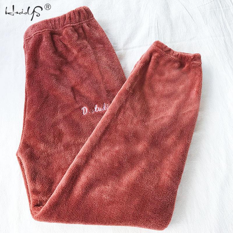 Inverno feminino flanela de veludo pijamas define pijamas grosso solto casual macio quente camisola de casa roupas femininas terno pijamas: Pant Red