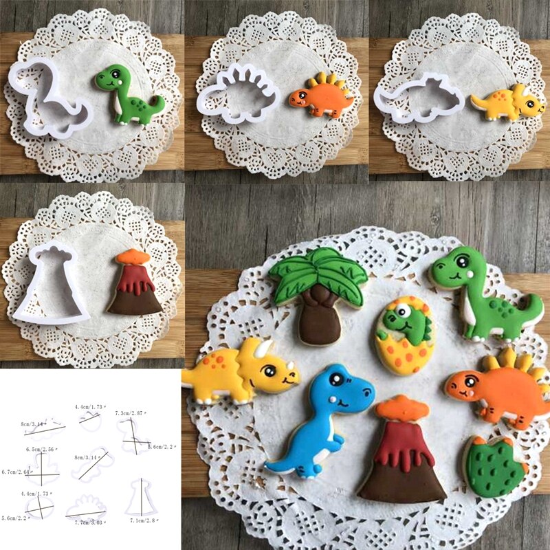 8 Stks/set 3D Dinosaurus Cookie Postzegels Plastic Cookie Biscuit Decoratie Mold Dierlijke Vorm Cookie Cutters Fondant Mallen