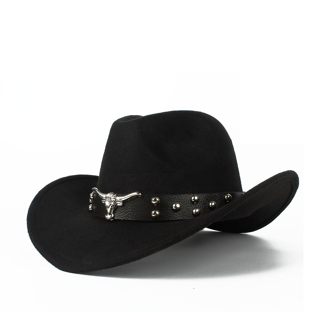 Women Men Wool Hollow Western Cowboy Hat With Tauren Belt Outback Jazz Toca Sombrero Cap Size 56-58CM