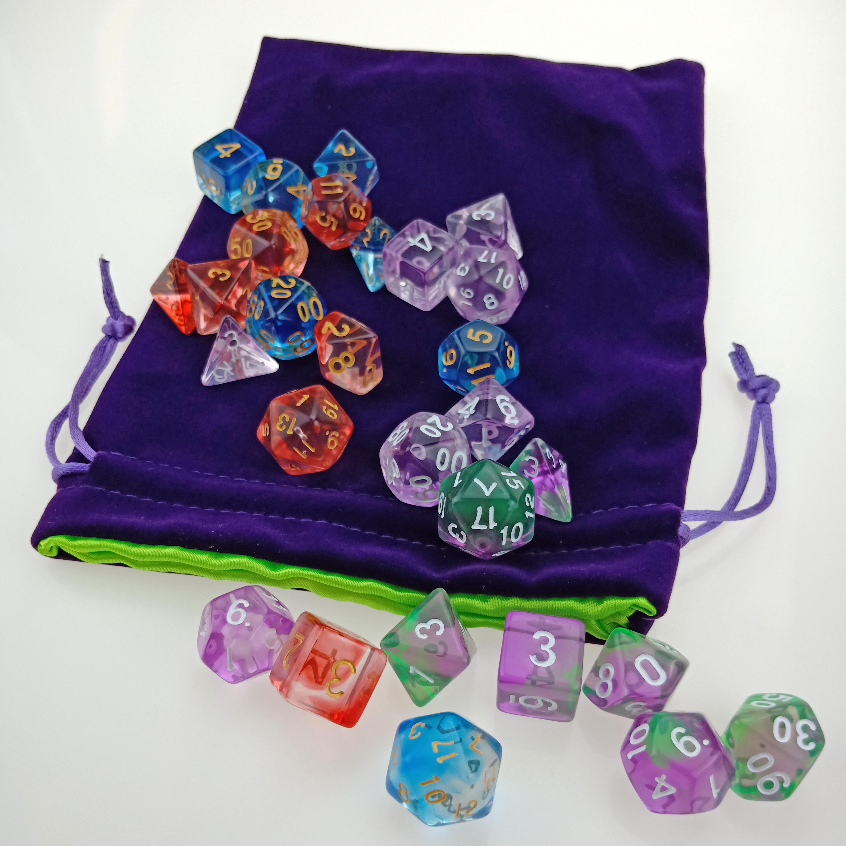 Rollooo Transluzenten Strudel RPG Würfel 4 setzt Plus 1 Samt Beutel für Rollen Spiele