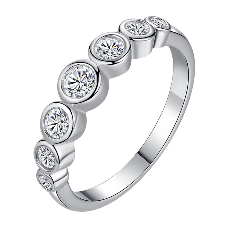 ELESHE 925 Sterling Silver Finger Rings With Crystal Zircon INS Simple Geometric Beaded Rings for Women Fine Jewelry: 8 / YJ1291