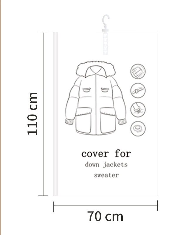 Ophangen Vacuüm Ruimtebesparende Tassen Kast Organizer Opbergzakken, Vacuüm Seal Doorzichtige Tassen Voor Kleding, Pakken, Jurk Of Jacke: WHITE