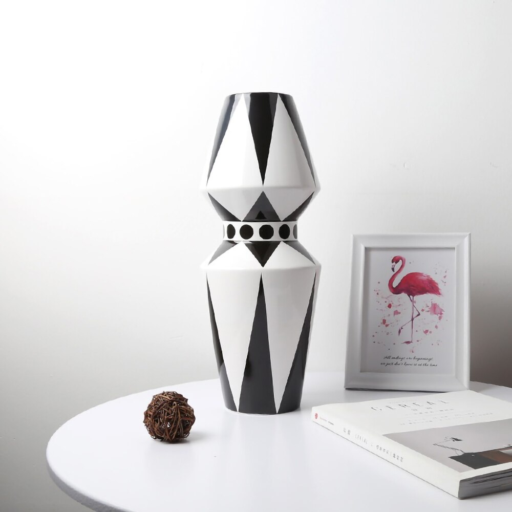 Vase géométrique en céramique noir et blanc, bouteille style scandinave moderne, décoration pour la maison, bureau, salon, de pendaison de crémaillère