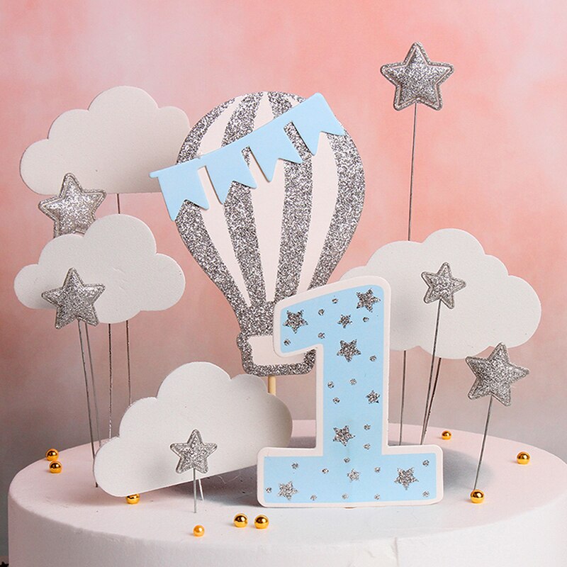 1 Set Number Cake Toppers Baby Shower Birthday Decoration Air Balloon Cloud Cakes