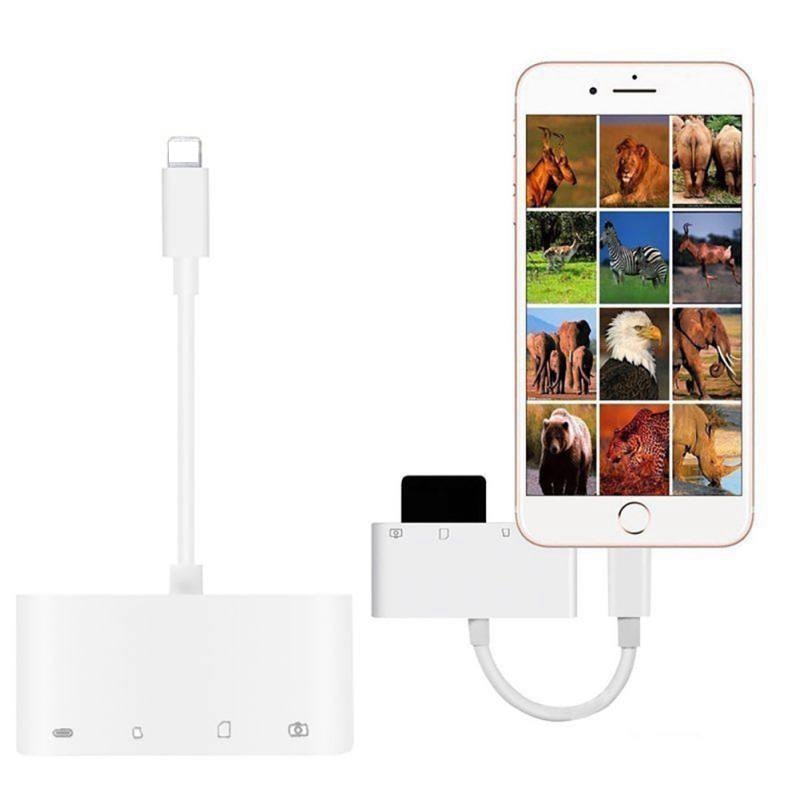 4 i 1 otg kortlæser ios telefon sd tf hukommelseskortskriver usb 2.0 kamera tilslutningskit adapter til iphone x xs max  xr 6 7 8 ipad