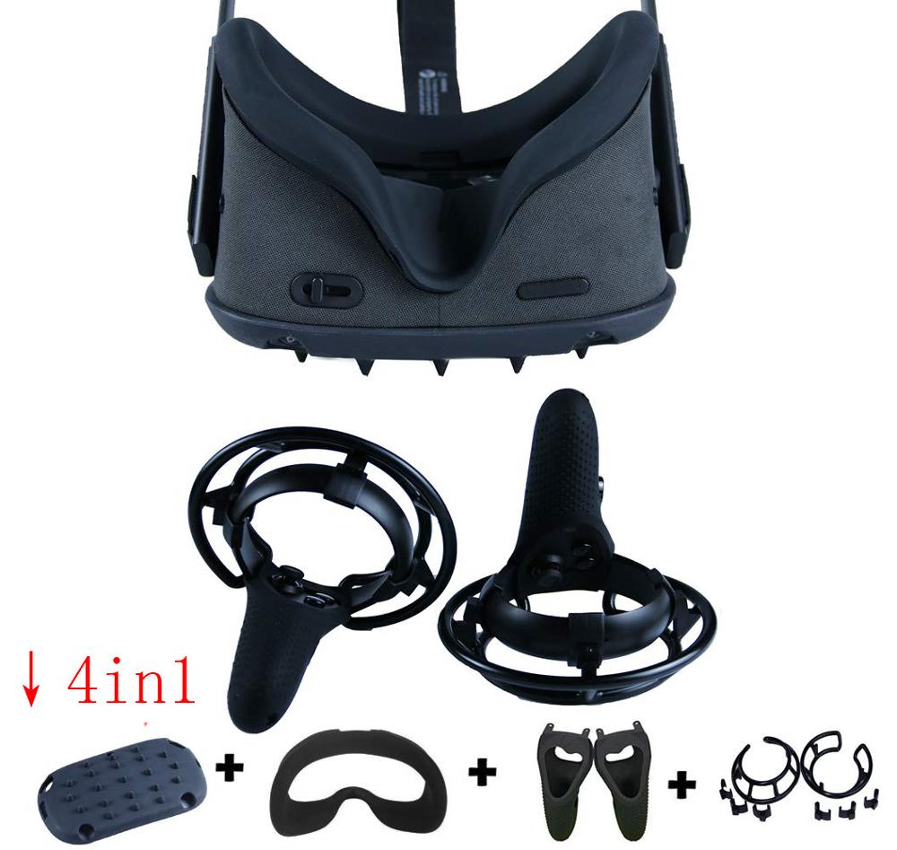 4in1 360 ° corps complet housse de protection cadre Silicone masque facial pour Oculus Quest tête couverture contrôleur poignée peau accessoires: Black