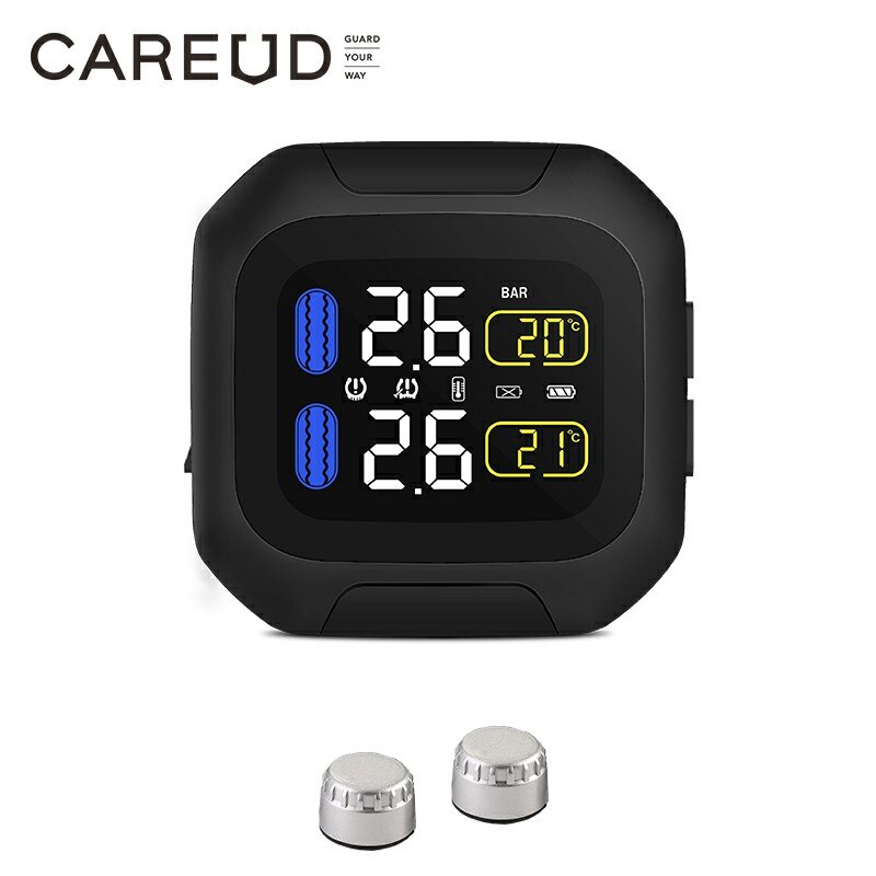 Careud Original Wireless Motorcycle TPMS Tire Pressure Monitoring System Motor Tyre LCD Display Internal/External TH/WI Sensors: M3-WI-sliver