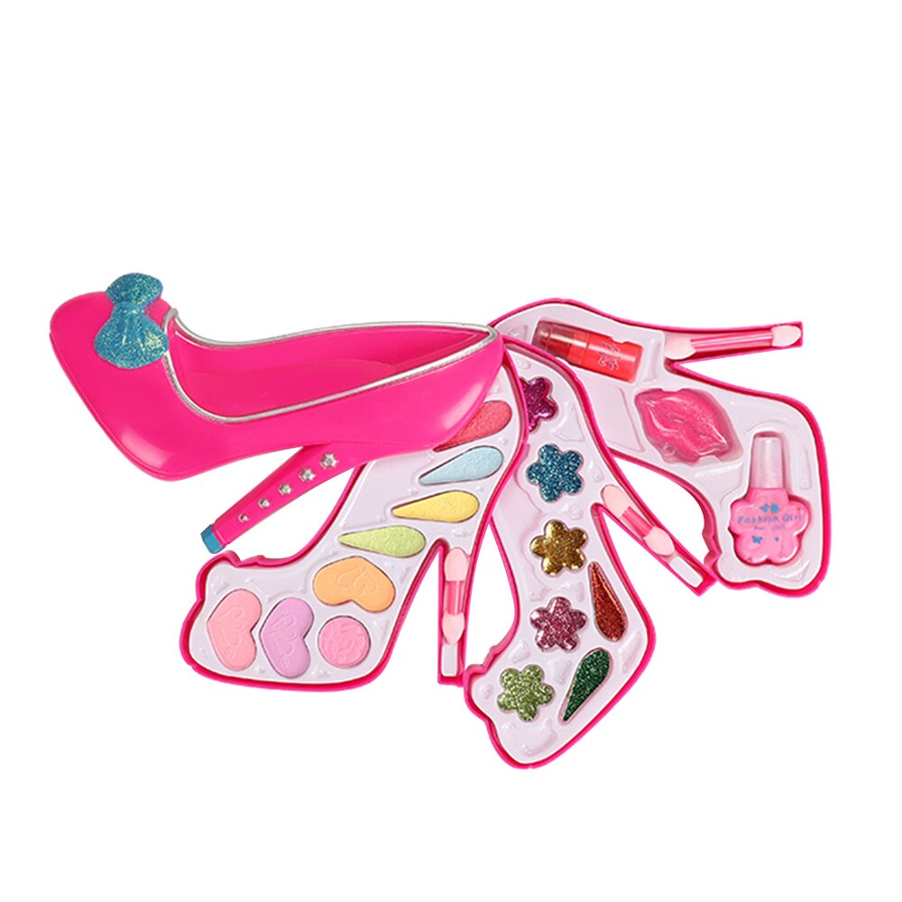 Piger makeup sæt legetøj børn højhælede kosmetiske etui skønhed makeup værktøjssæt sikkert giftfri plastik piger skønhed makeup legetøj