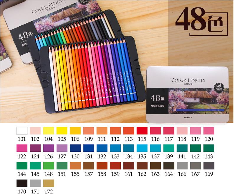 Deli Oily Colored Pencil Set 24/36/48/72 Colors Oil Painting Drawing Art Supplies For Write Drawing Lapis De Cor Art Supplies: 48 Colors