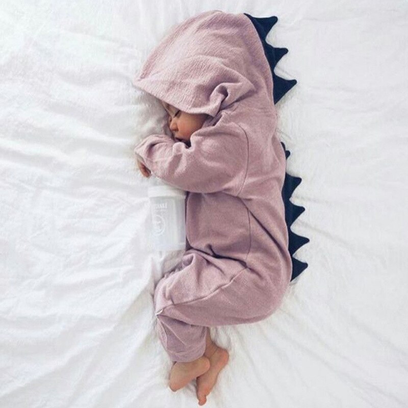 Baby Junge Mädchen Nette Dinosaurier Kostüm Solide Rosa Grau Strampler Warmen Frühling Herbst Baumwolle Overall Kleidung